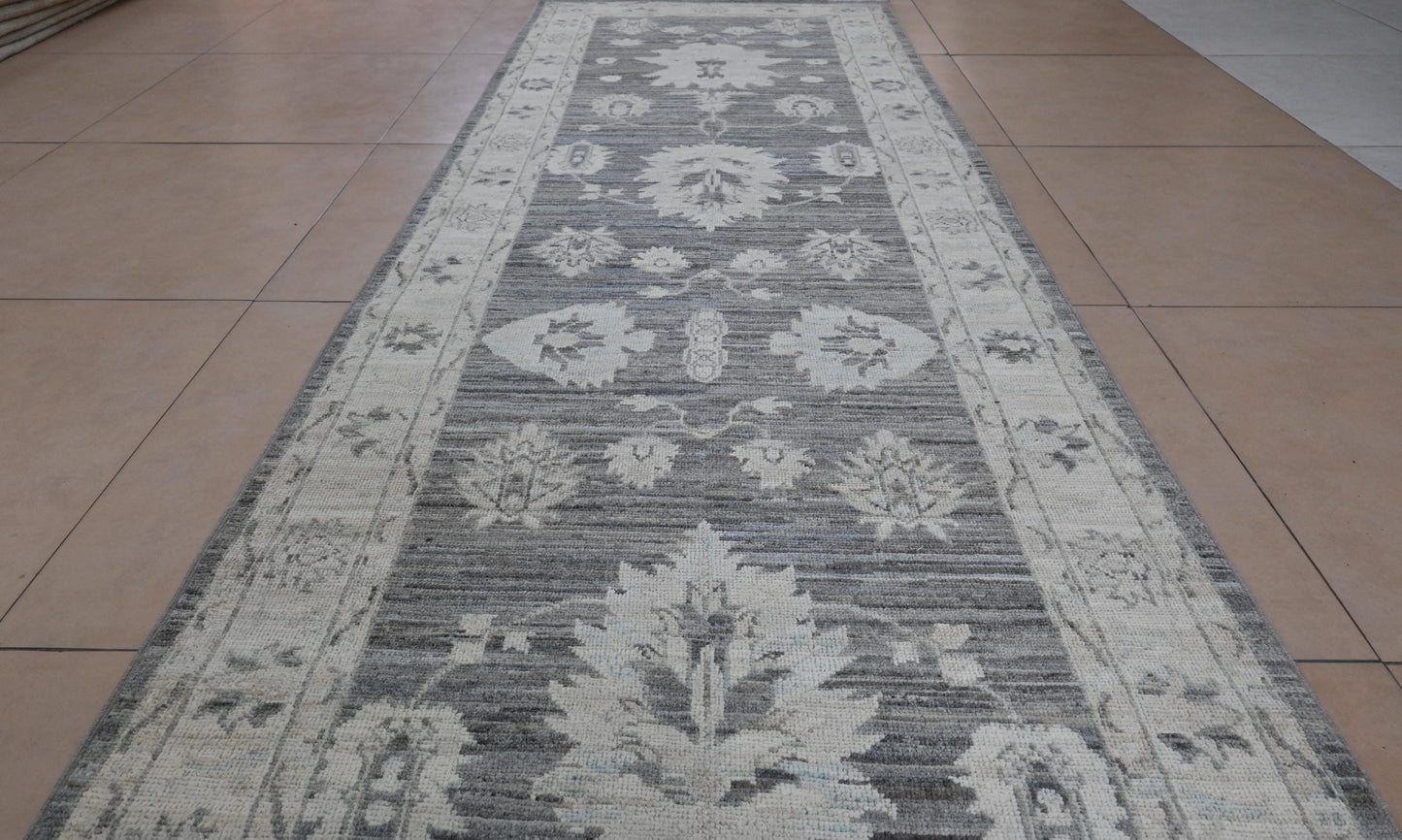 3X12 Afghan Natural Brown Runner Rug โ Hand Knotted Wool Hallway Rug โ Vintage Style Oushak Oriental Carpet โ Vegdyes Wool Rug
