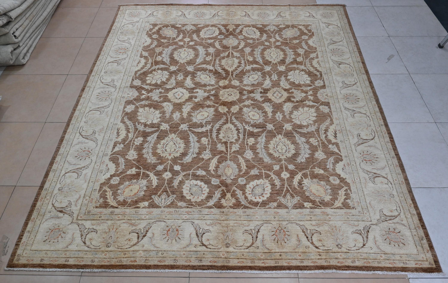 8x10 ft -Handmade Brown Ziegler Rug – Floral Wool Area Carpet – Traditional Oriental Design for Living Room or Bedroom Decor "8'0x9'10"