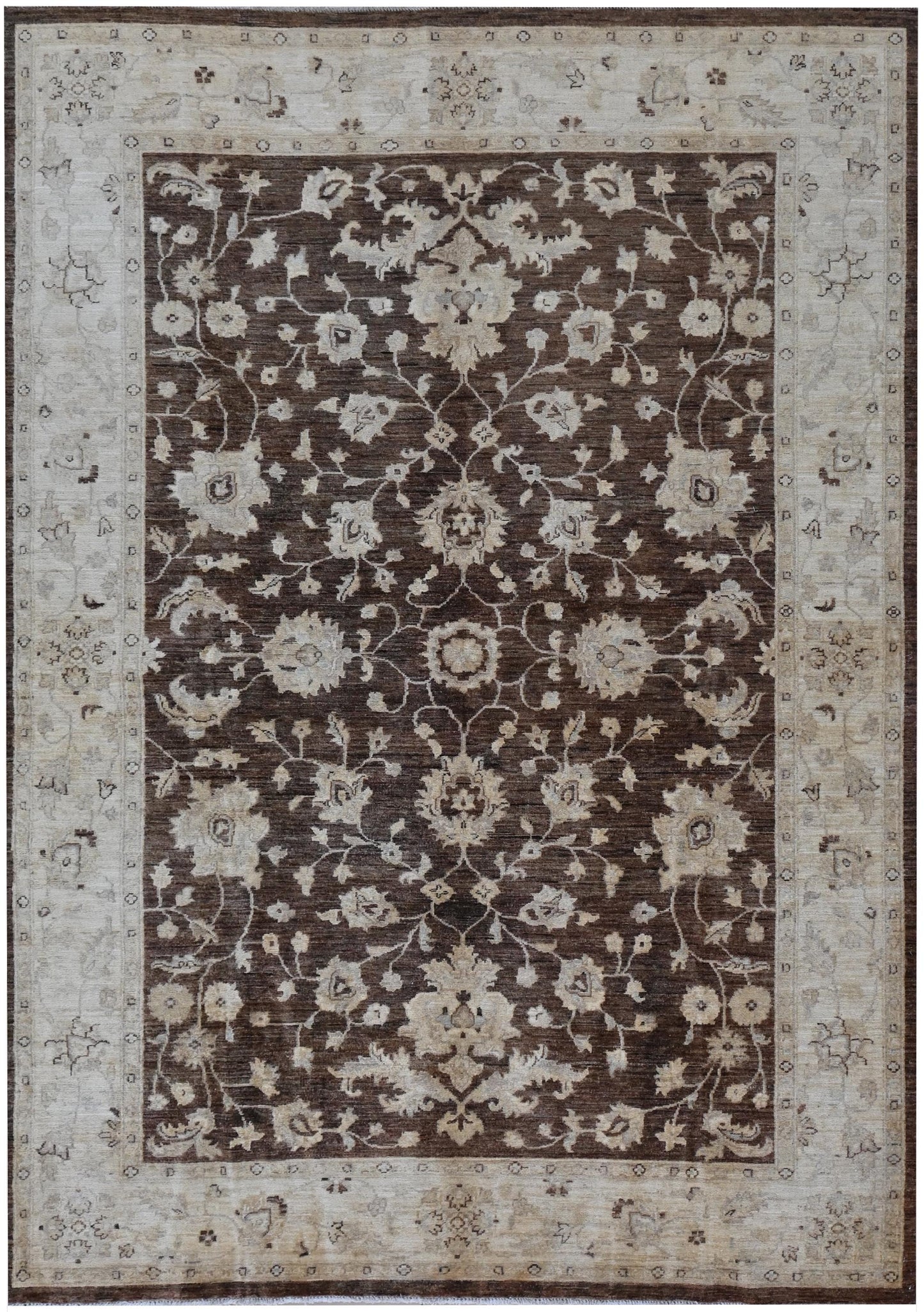 6x9- Rustic Brown Ziegler Chobi Rug-Afghan Handmade Rug-Floral And Boho Rug- "5.10x8.9"