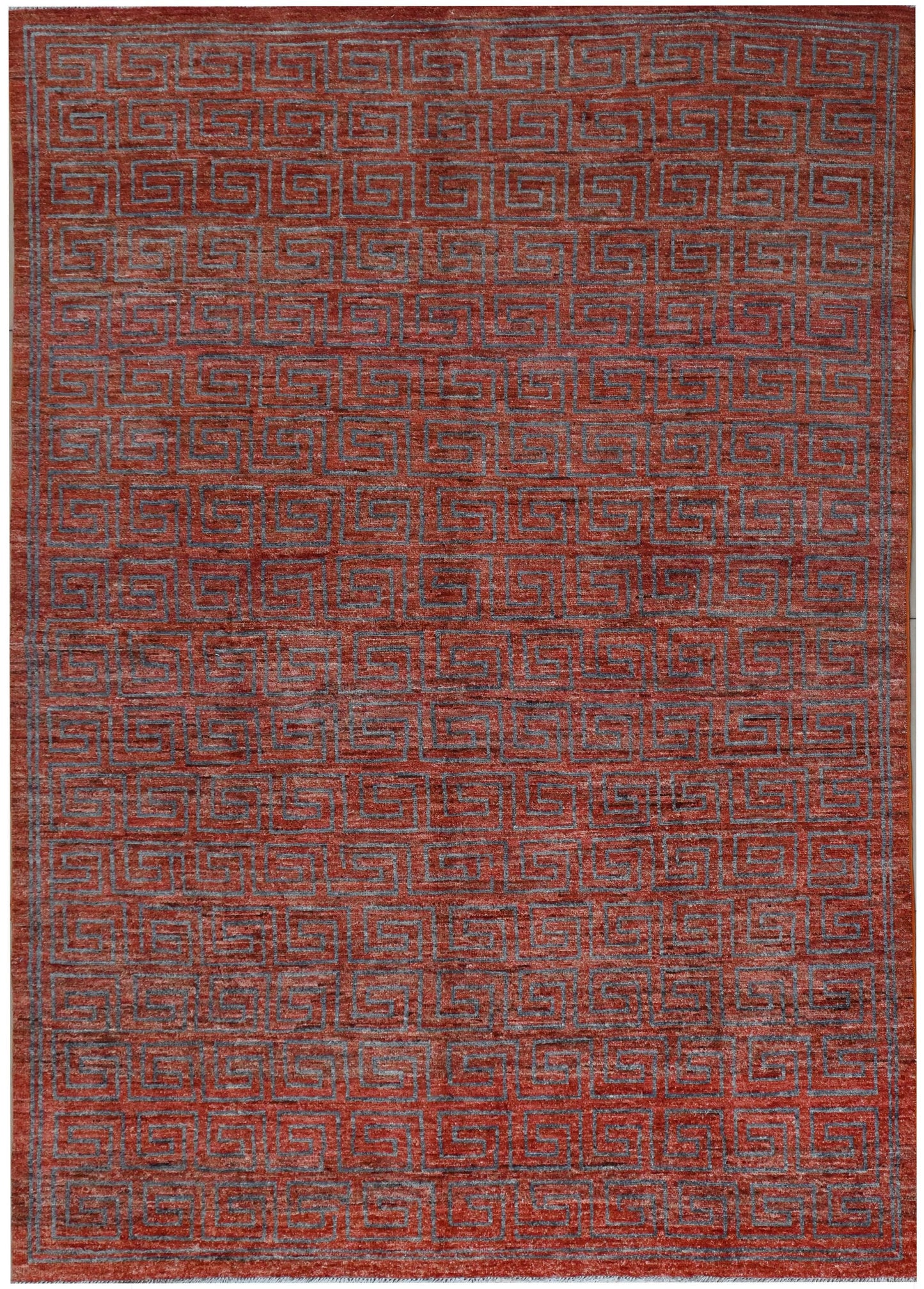 6x9 Red Greek Key Rug – Red Wool Area Carpet – Modern Geometric Gabbeh–Boho Veg Dye Oriental Rug for Living Room, Bedroom or Office 5'9x8'8"