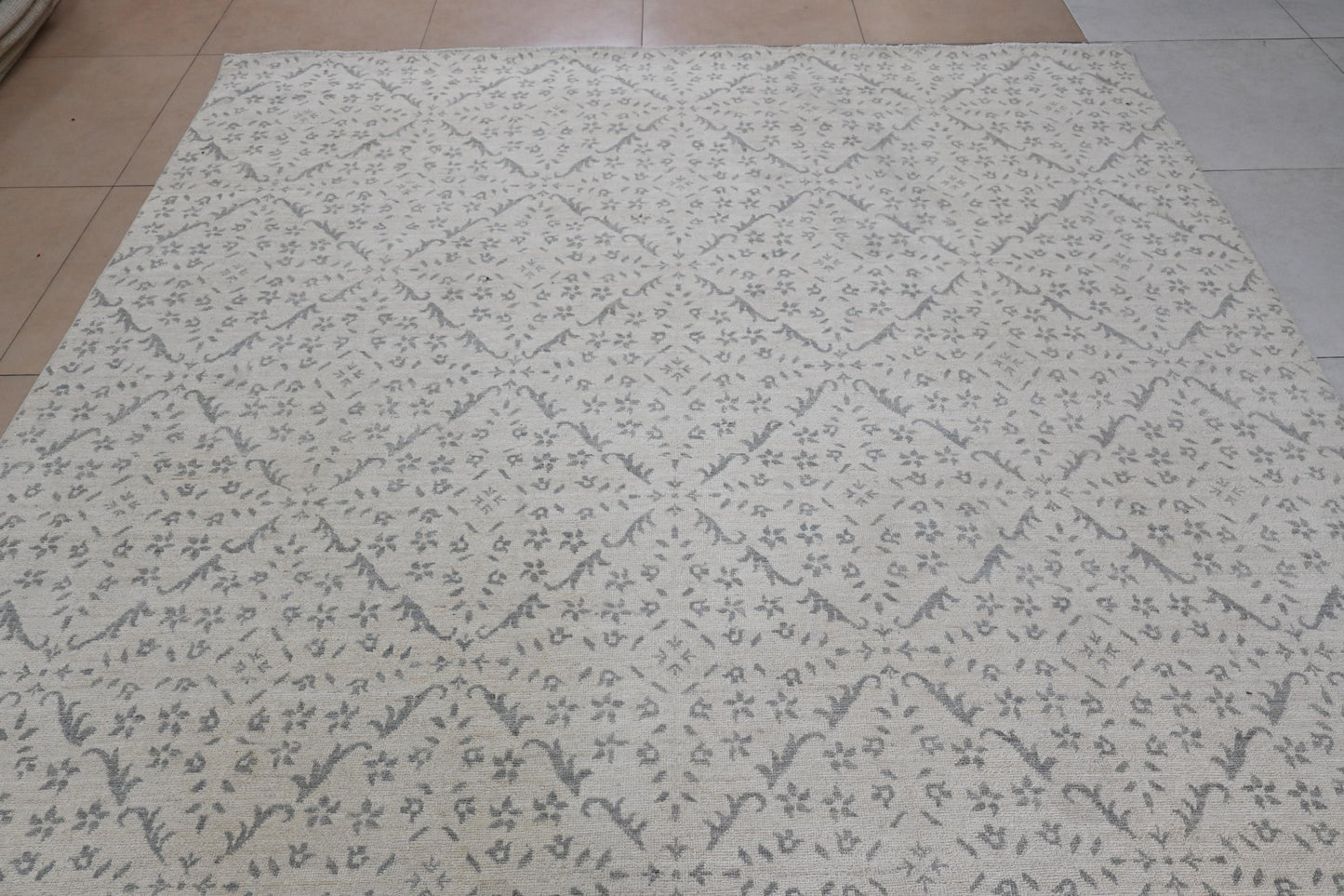 8x10 Moroccan Style Hand-Knotted Wool Rug- Vegdye Rug - Light Grey Geometric Pattern Area Carpet - Neutral Living Room Decor - Free Shipping