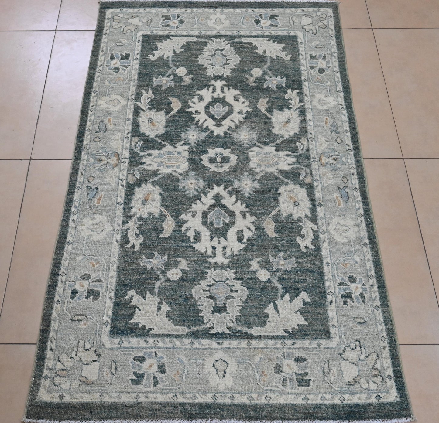 3x5 Afghan Rug β Hand Knotted Green Area Rug β Traditional Oriental Carpet from Afghanistan β Vegdye Wool Rug β Vintage Style Small Rug