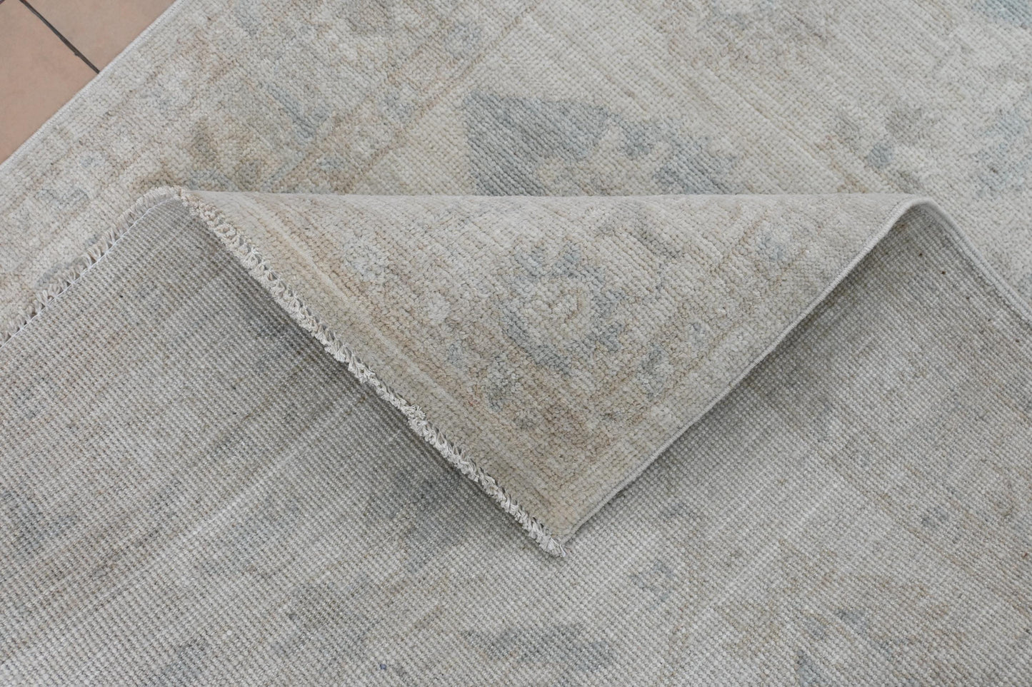 3x5 Handmade Afghan Oushak Rug – Light Beige & Blue Wool Area Rug | Vintage Turkish Style Carpet | Neutral Boho Entryway Rug | Muted Rug