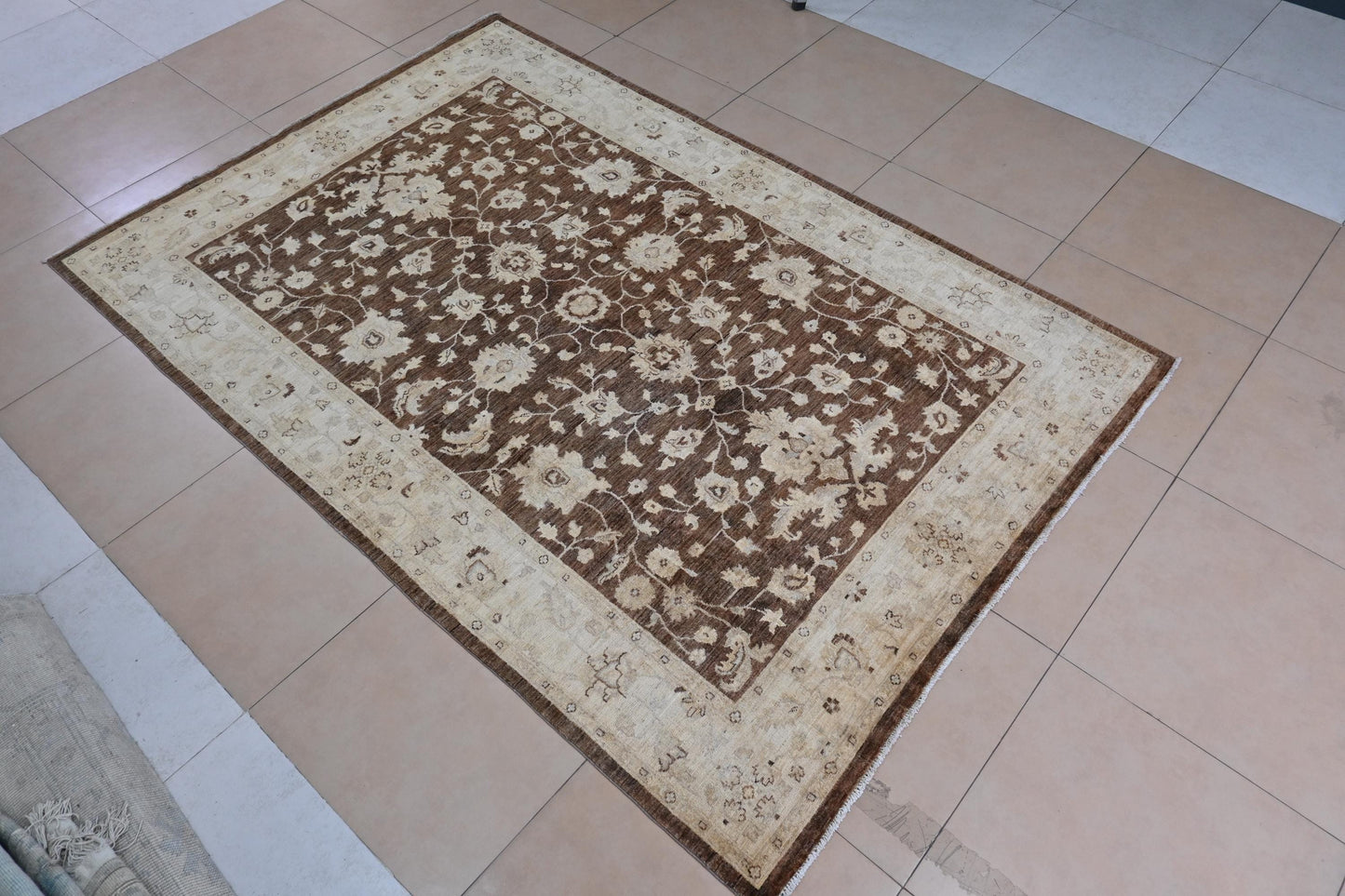 6x9- Rustic Brown Ziegler Chobi Rug-Afghan Handmade Rug-Floral And Boho Rug- "5.10x8.9"