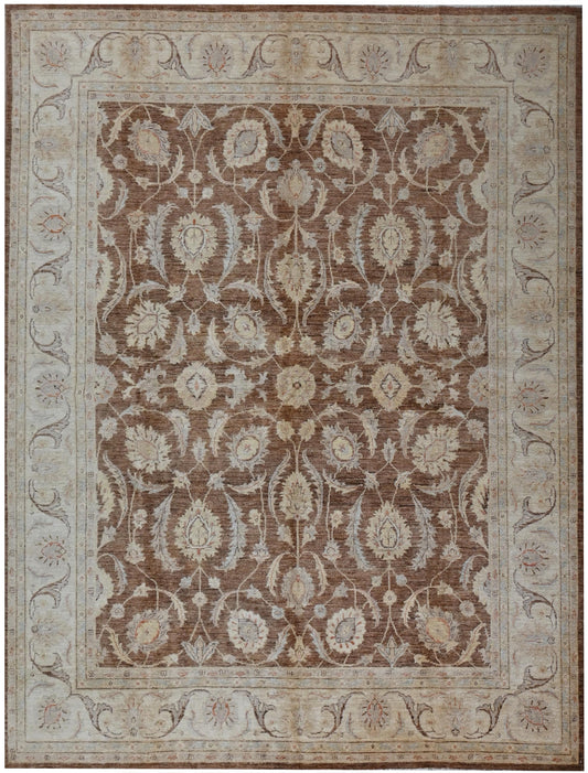 8x10 ft  -Handmade Brown Ziegler Rug – Floral Wool Area Carpet – Traditional Oriental Design for Living Room or Bedroom Decor "8'0x9'10"