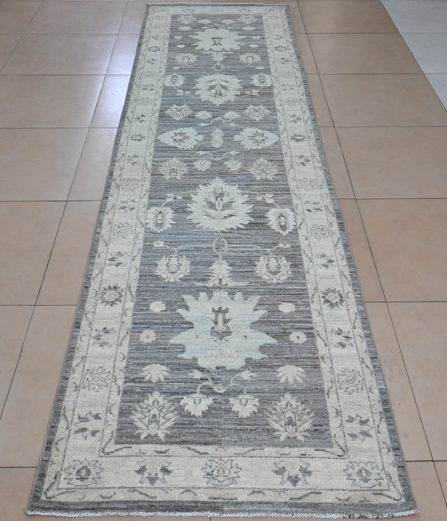 3X12 Afghan Natural Brown Runner Rug โ Hand Knotted Wool Hallway Rug โ Vintage Style Oushak Oriental Carpet โ Vegdyes Wool Rug