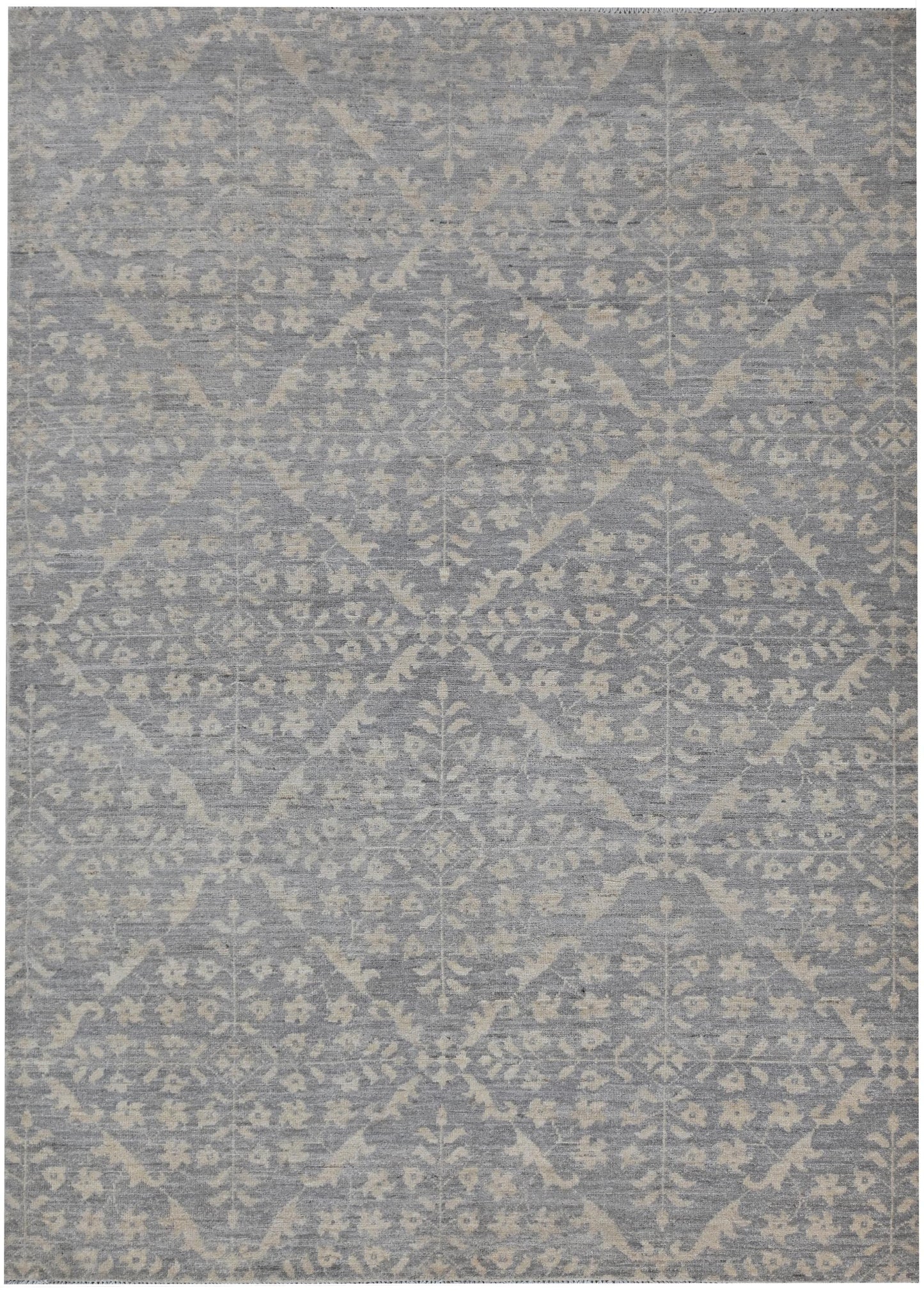 5x7 Vintage Gray Distressed Area Rug – Hand-Knotted Wool Rug, Geometric Modern Tribal Design, Neutral Persian Style Carpet for Living Room