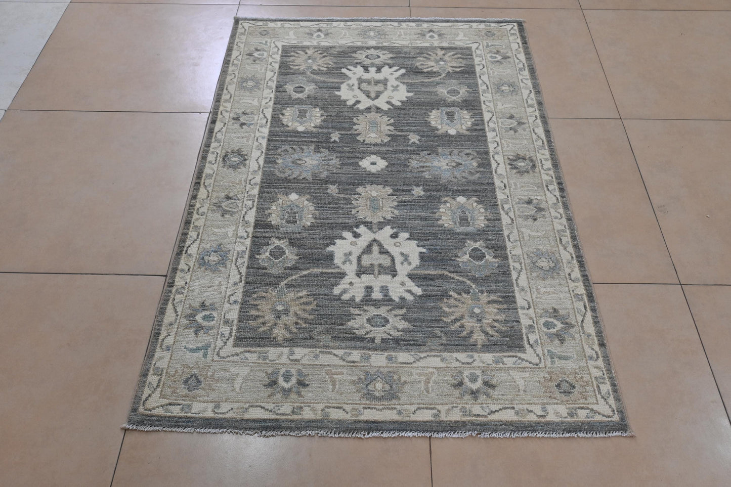 3x5 Brown Oushak Rug | Hand-Knotted Afghan Wool Rug | Neutral Distressed Area Carpet | Vegdyes wool Rug | Vintage Turkish Style |