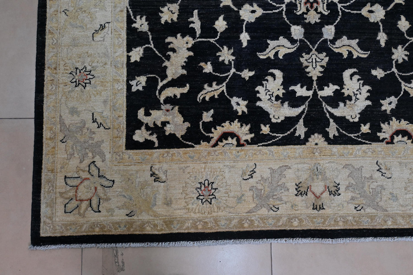 Corner 6x9 Handmade Black and Beige Ziegler Chobi Wool Rug