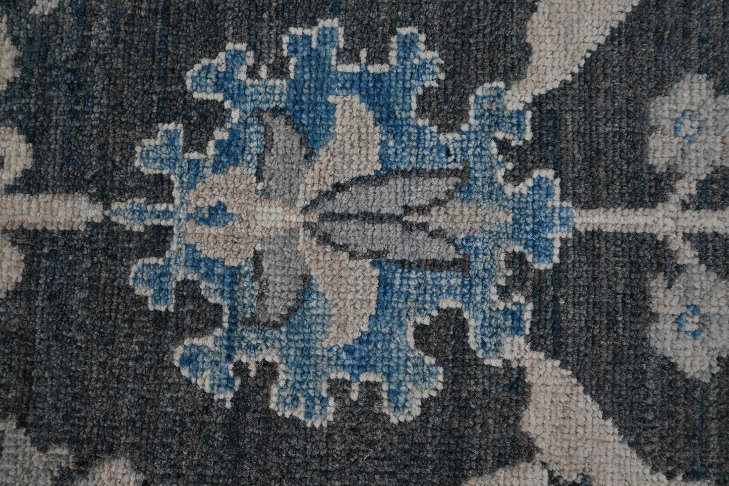 3x5 Charcoal Blue Oushak Rug | Hand-Knotted Afghan Wool Rug | Natural Veg Dyes | Vintage Distressed Area Carpet | Elegant Floral Medallion
