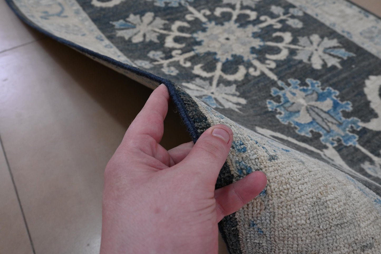 3x5 Charcoal Blue Oushak Rug | Hand-Knotted Afghan Wool Rug | Natural Veg Dyes | Vintage Distressed Area Carpet | Elegant Floral Medallion