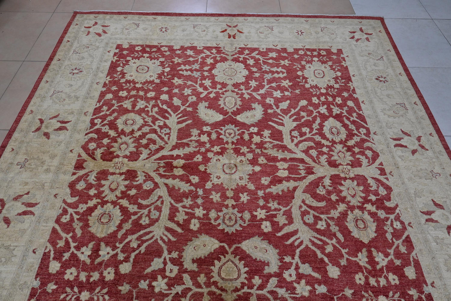 8x10 Red and Beige Afghan Oriental Area Rug – Hand-Knotted Wool Persian Style Carpet – Traditional Floral Ziegler Rug – Free Shipping