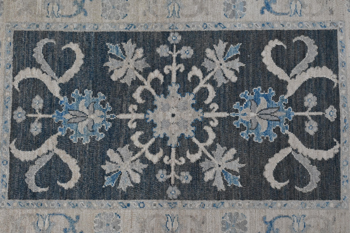 3x5 Handmade Oushak Afghan Charcoal & Blue Wool Rug - Bedroom Rug - Oriental Rug - Rug for Living Room - Handspun Wool - ''3'1x4'11''