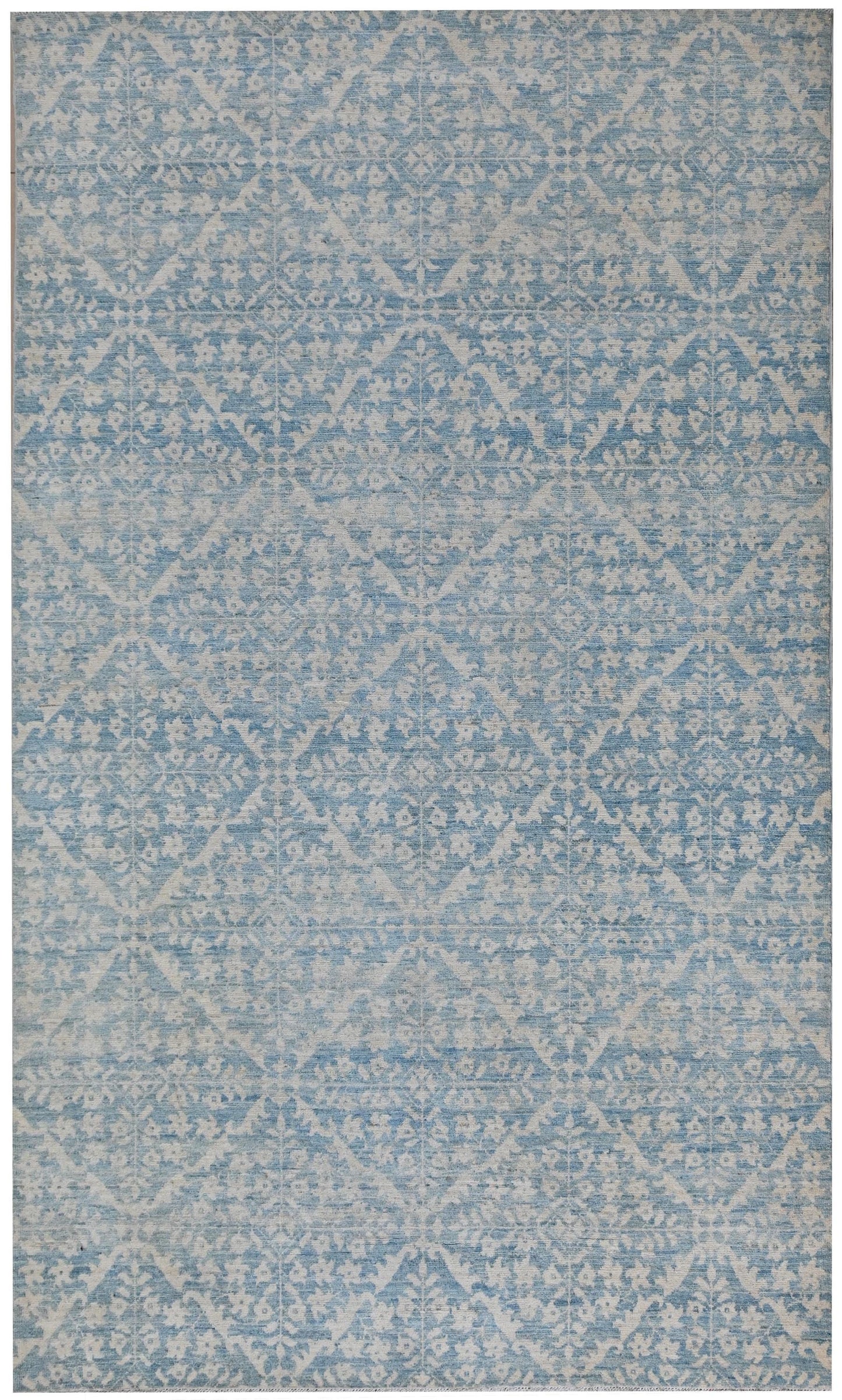 6x9 Light Blue and Ivory Area Rug – Vintage-Inspired Hand-Knotted Carpet – Soft Washed Boho Living Room Rug – Free Shipping