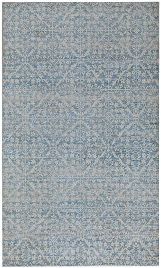 6x9 Light Blue and Ivory Area Rug – Vintage-Inspired Hand-Knotted Carpet – Soft Washed Boho Living Room Rug – Free Shipping