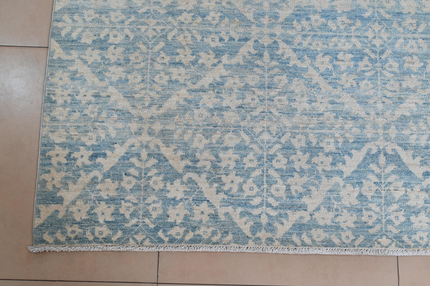 6x9 Light Blue and Ivory Area Rug – Vintage-Inspired Hand-Knotted Carpet – Soft Washed Boho Living Room Rug – Free Shipping