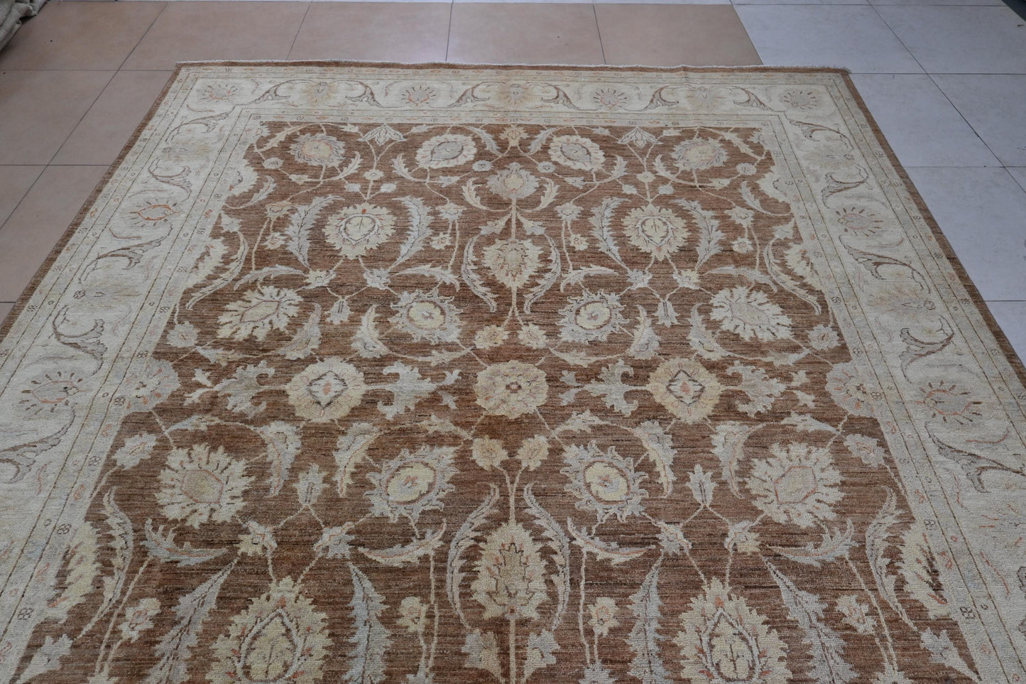 8x10 ft -Handmade Brown Ziegler Rug – Floral Wool Area Carpet – Traditional Oriental Design for Living Room or Bedroom Decor "8'0x9'10"