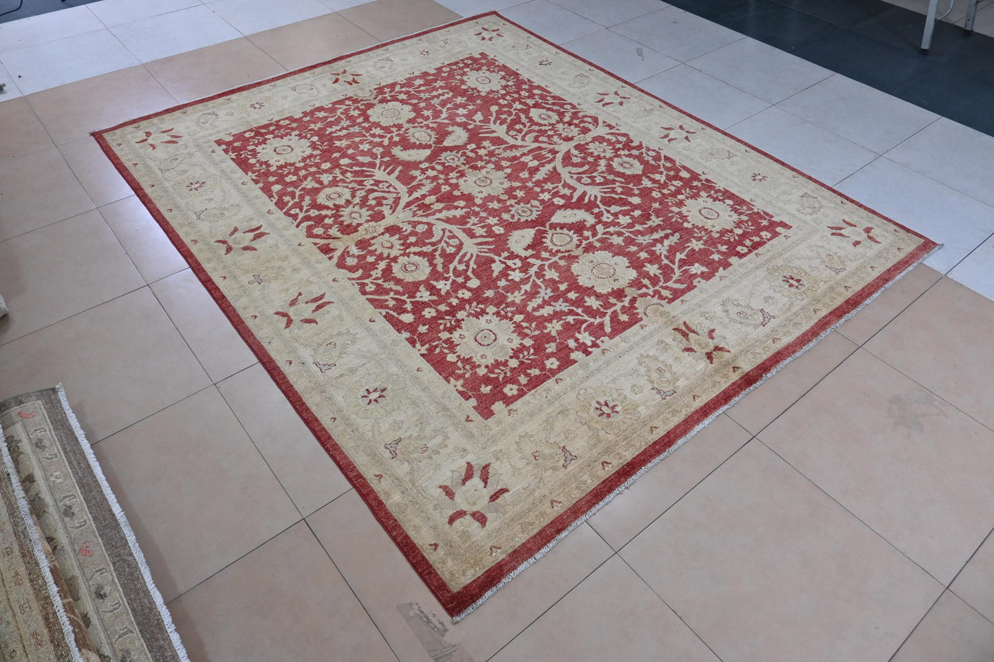 8x10 Red and Beige Afghan Oriental Area Rug – Hand-Knotted Wool Persian Style Carpet – Traditional Floral Ziegler Rug – Free Shipping