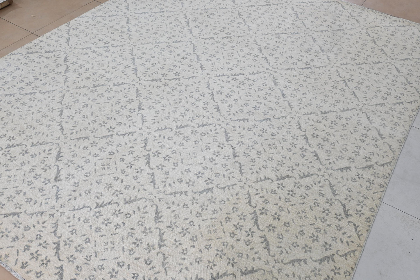 8x10 Moroccan Style Hand-Knotted Wool Rug- Vegdye Rug - Light Grey Geometric Pattern Area Carpet - Neutral Living Room Decor - Free Shipping