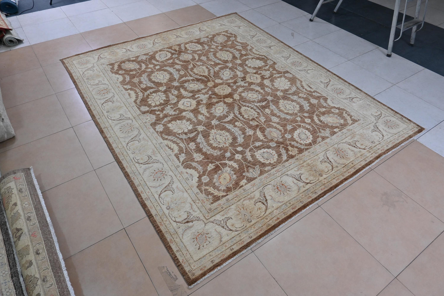 8x10 ft -Handmade Brown Ziegler Rug – Floral Wool Area Carpet – Traditional Oriental Design for Living Room or Bedroom Decor "8'0x9'10"