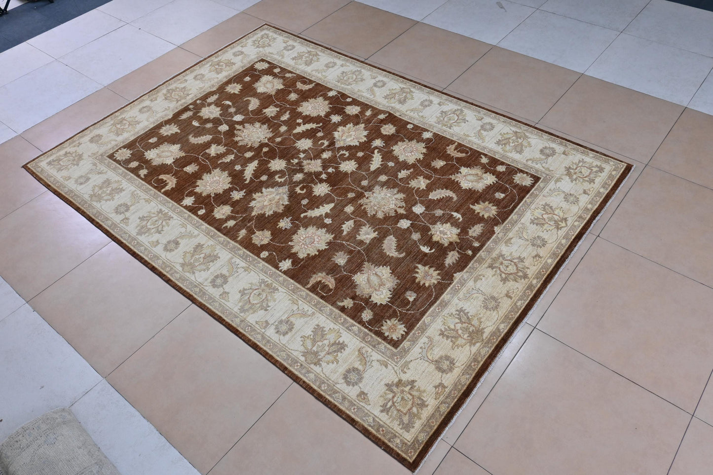 6x9 Brown Ziegler Chobi Area Rug - Afghan Hand Knotted Wool Veg Dye Boho Oriental Rug - Rug for Living Room - Bedroom Rug - "6'3 x 8'8"