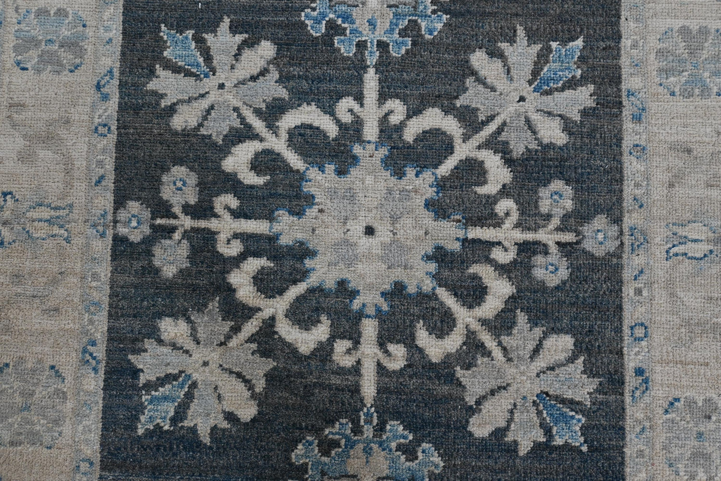 3x5 Charcoal Blue Oushak Rug | Hand-Knotted Afghan Wool Rug | Natural Veg Dyes | Vintage Distressed Area Carpet | Elegant Floral Medallion