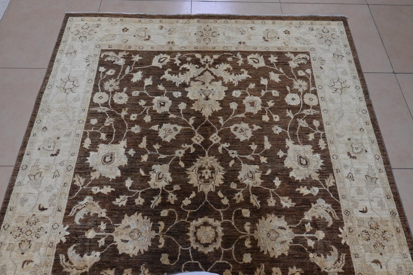 6x9- Rustic Brown Ziegler Chobi Rug-Afghan Handmade Rug-Floral And Boho Rug- "5.10x8.9"