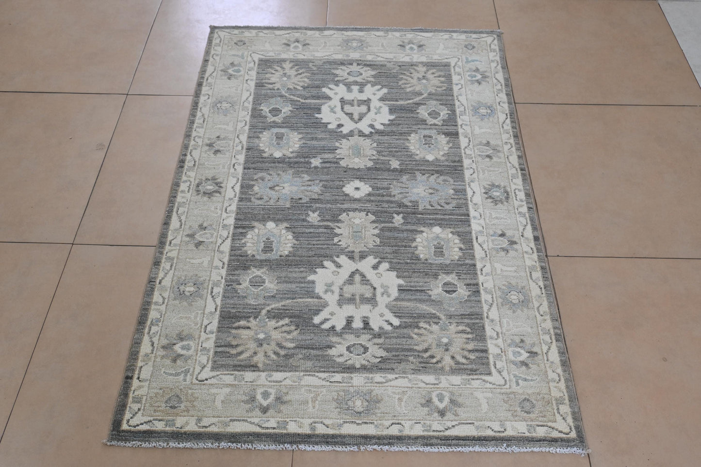3x5 Brown Oushak Rug | Hand-Knotted Afghan Wool Rug | Neutral Distressed Area Carpet | Vegdyes wool Rug | Vintage Turkish Style |
