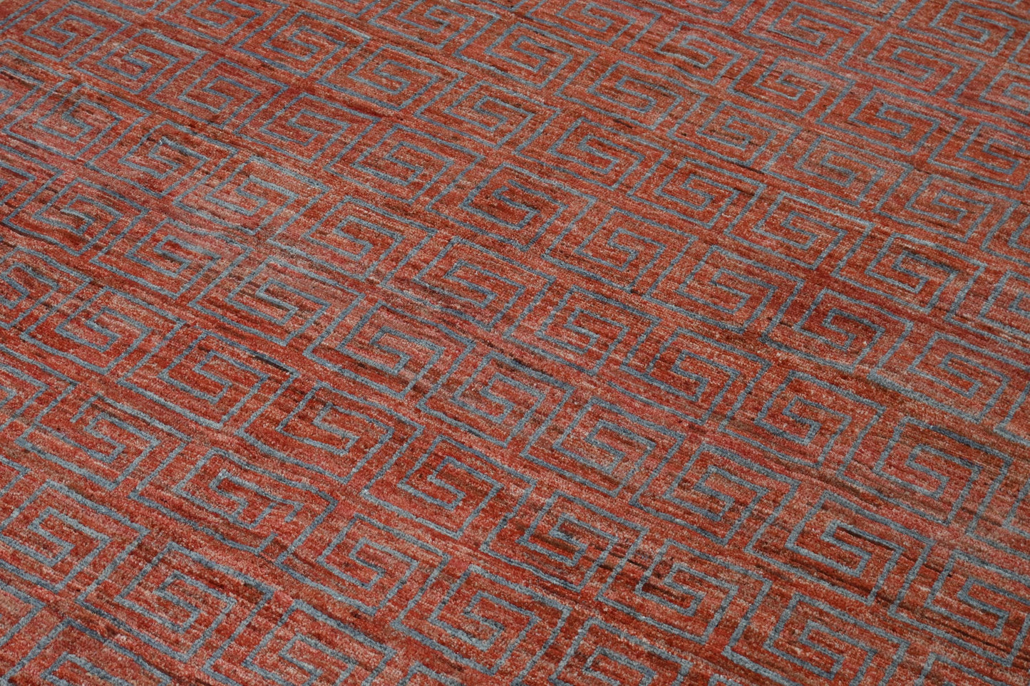 6x9 Red Greek Key Rug – Red Wool Area Carpet – Modern Geometric Gabbeh–Boho Veg Dye Oriental Rug for Living Room, Bedroom or Office 5'9x8'8"