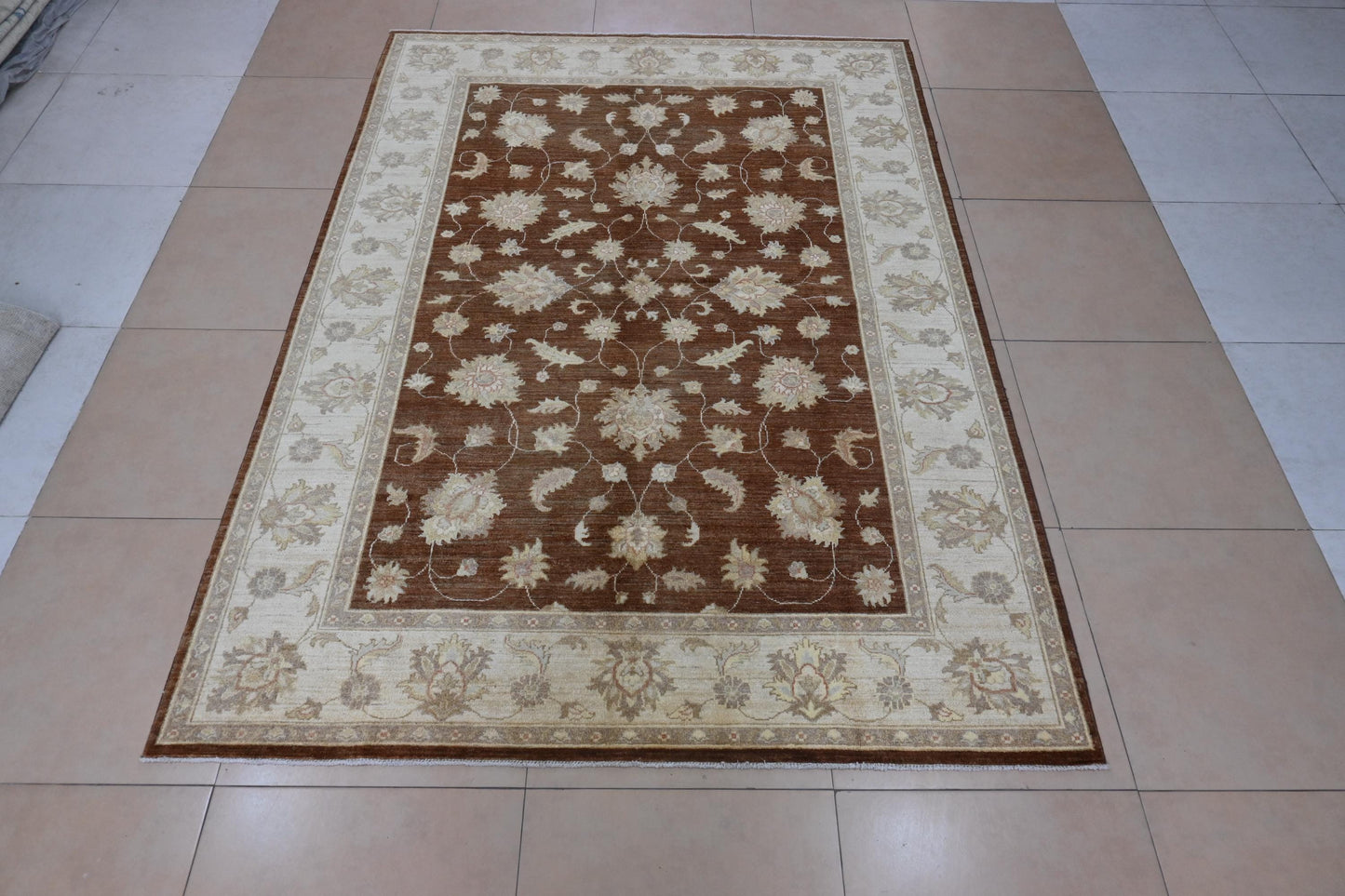 6x9 Brown Ziegler Chobi Area Rug - Afghan Hand Knotted Wool Veg Dye Boho Oriental Rug - Rug for Living Room - Bedroom Rug - "6'3 x 8'8"