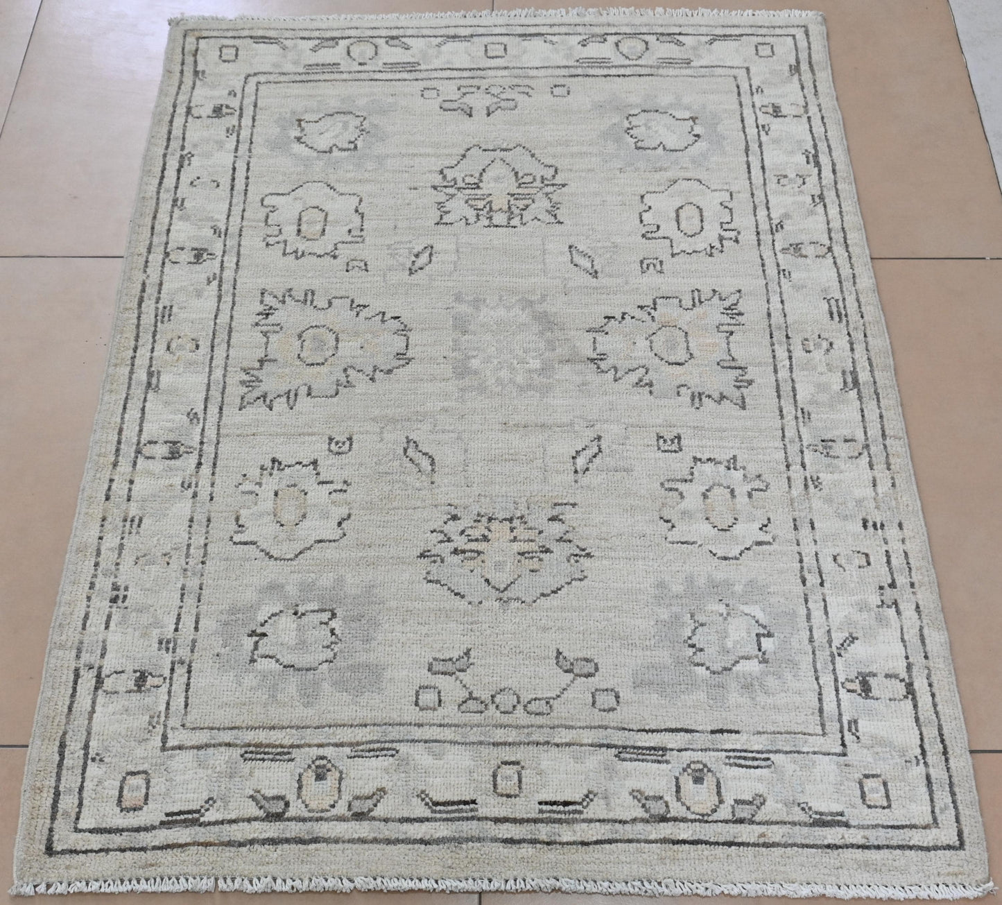 3x4 Ivory Afghan Oushak Rug โ Hand-Knotted Wool Area Rug โ Neutral Boho Turkish Style Carpet โ Vegdyes โ Farmhouse Decor Accent Rug