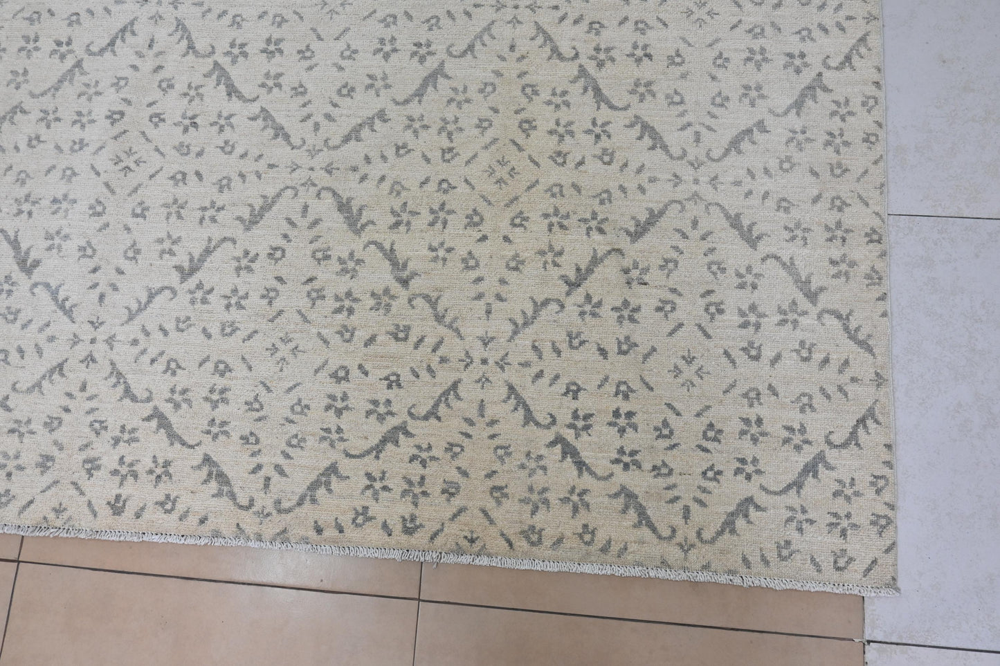 8x10 Moroccan Style Hand-Knotted Wool Rug- Vegdye Rug - Light Grey Geometric Pattern Area Carpet - Neutral Living Room Decor - Free Shipping