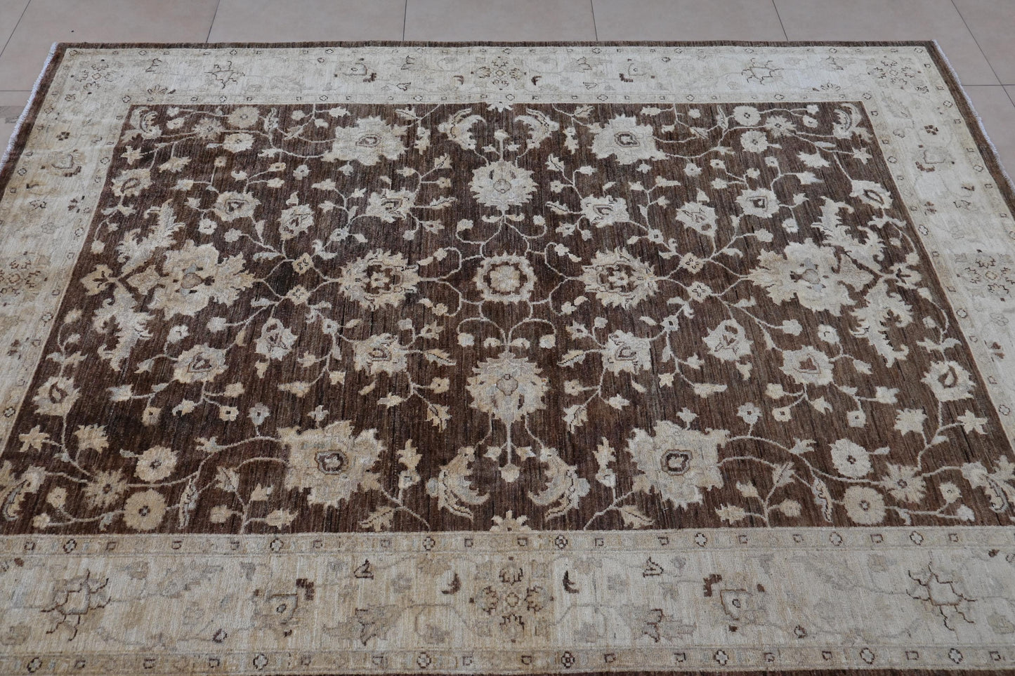 6x9- Rustic Brown Ziegler Chobi Rug-Afghan Handmade Rug-Floral And Boho Rug- "5.10x8.9"