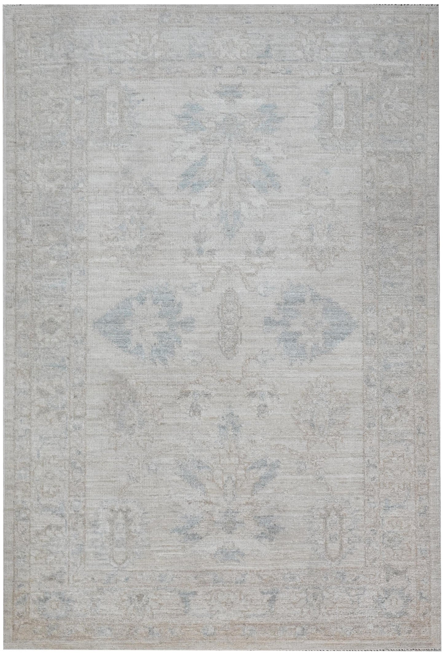 3x5 Handmade Afghan Oushak Rug – Light Beige & Blue Wool Area Rug | Vintage Turkish Style Carpet | Neutral Boho Entryway Rug | Muted Rug