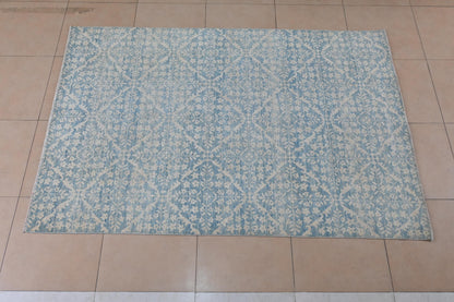 6x9 Light Blue and Ivory Area Rug – Vintage-Inspired Hand-Knotted Carpet – Soft Washed Boho Living Room Rug – Free Shipping