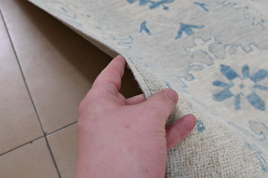 3x4 Hand-Knotted Afghan Oushak Rug | Light Blue Vintage Area Rug | Distressed Wool Carpet | Boho Neutral Home Decor | Vegdye Wool Rug