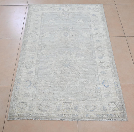 3x5 Oushak Rug - Hand Knotted Light Grey Turkish Vintage Style Area Rug - Distressed Oriental Wool Rug for Living Room or Entryway