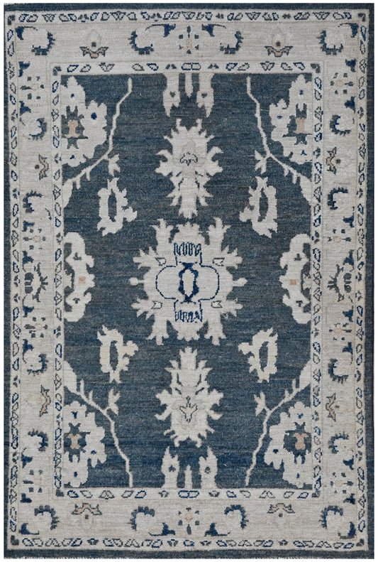 3x5 Navy Blue Oushak Rug – Handmade Afghan Wool Rug, Traditional Oriental Carpet, Vegdyes wool, Vintage Distressed Area Rug, Boho Luxe Decor