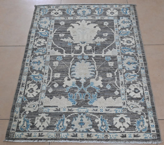 3x4 Afghan Rug – Hand Knotted Charcoal Gray Wool Area Rug – Vegdye Natural colors–  Traditional Oushak Style Vintage Carpet from Afghanistan