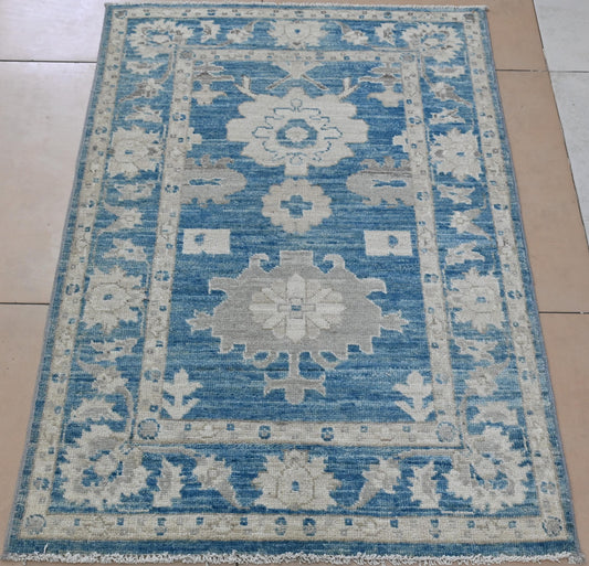 2x4 Hand-Knotted Blue Oushak Rug – Vintage Afghan Wool Area Rug – Oriental Ziegler Style Carpet – Vegdye Wool Rug  Boho – Farmhouse Decor
