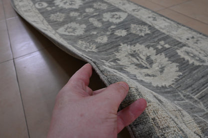 3X12 Afghan Natural Brown Runner Rug – Hand Knotted  Wool Hallway Rug – Vintage Style Oushak Oriental Carpet – Vegdyes Wool Rug
