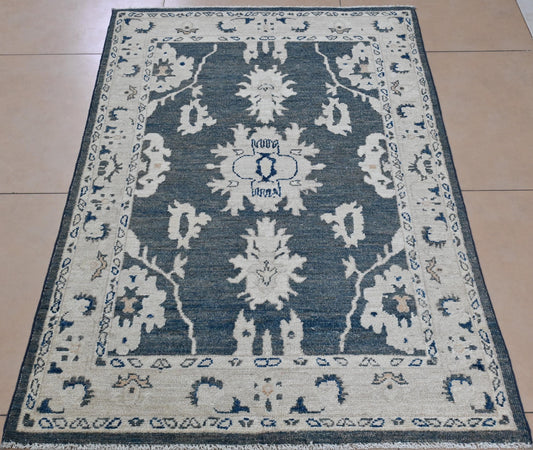 3x5 Navy Blue Oushak Rug – Handmade Afghan Wool Rug, Traditional Oriental Carpet, Vegdyes wool, Vintage Distressed Area Rug, Boho Luxe Decor