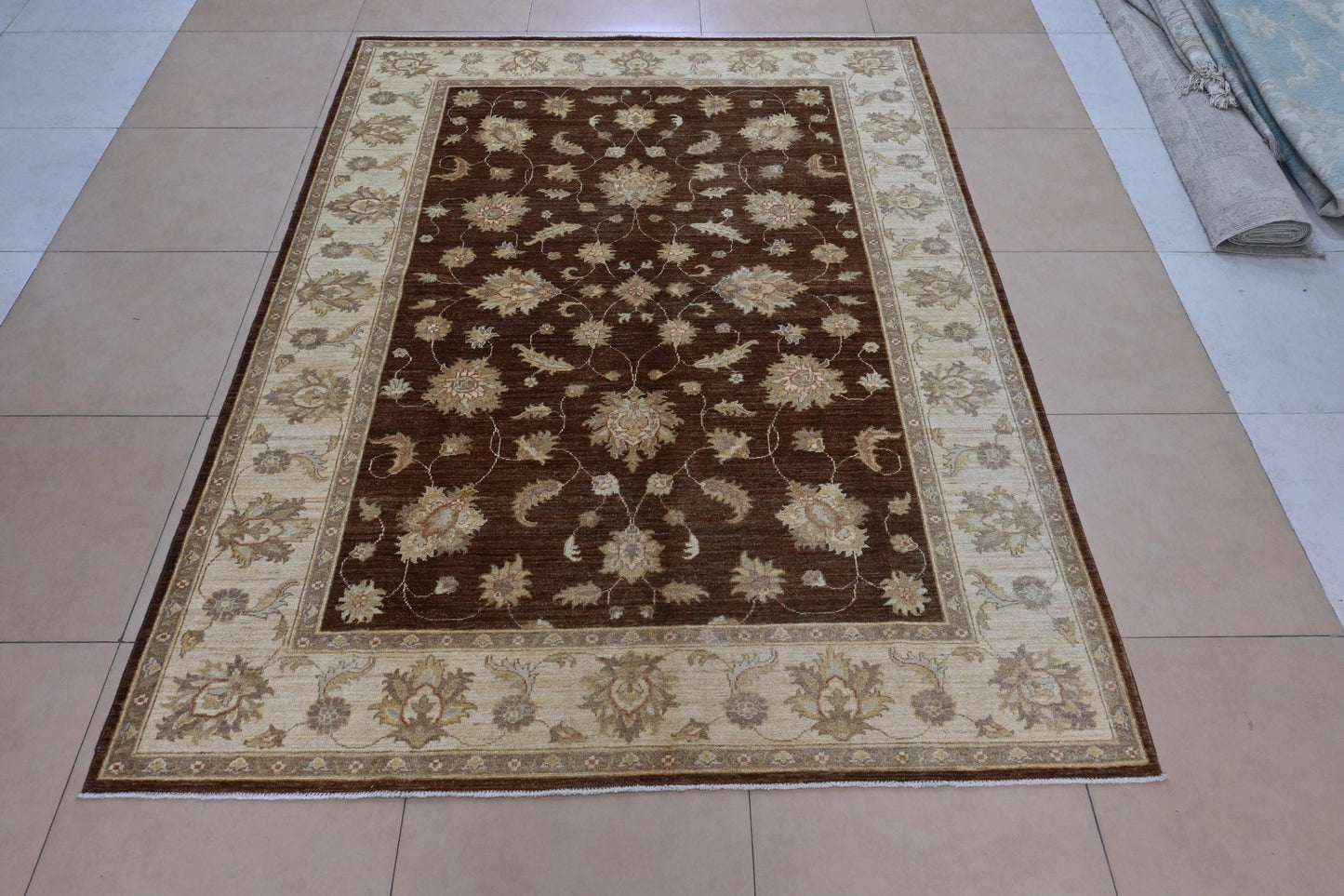 6x9 Brown Ziegler Chobi Area Rug - Afghan Hand Knotted Wool Veg Dye Boho Oriental Rug - Rug for Living Room - Bedroom Rug - "6'3 x 8'8"