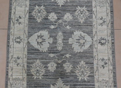 3X12 Afghan Natural Brown Runner Rug – Hand Knotted  Wool Hallway Rug – Vintage Style Oushak Oriental Carpet – Vegdyes Wool Rug