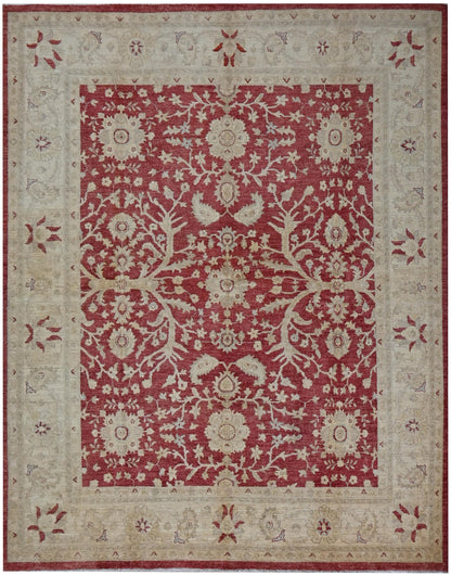 8x10 Red and Beige Afghan Oriental Area Rug – Hand-Knotted Wool Persian Style Carpet – Traditional Floral Ziegler Rug – Free Shipping