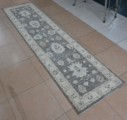 3X12 Afghan Natural Brown Runner Rug – Hand Knotted  Wool Hallway Rug – Vintage Style Oushak Oriental Carpet – Vegdyes Wool Rug