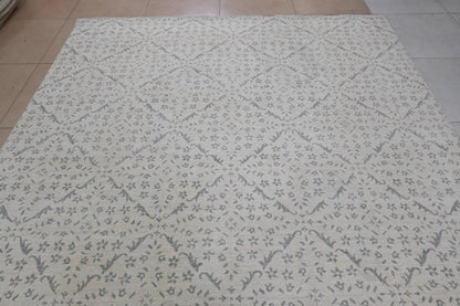 8x10 Moroccan Style Hand-Knotted Wool Rug- Vegdye Rug - Light Grey Geometric Pattern Area Carpet - Neutral Living Room Decor - Free Shipping