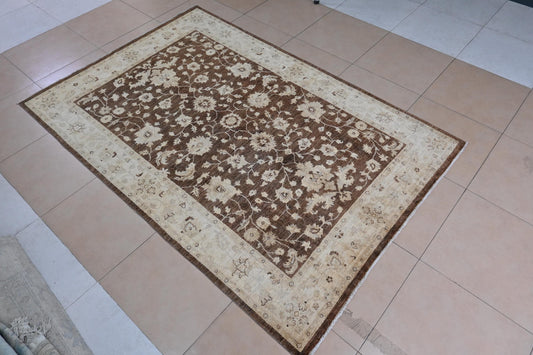 6x9- Rustic Brown Ziegler Chobi Rug-Afghan Handmade Rug-Floral And Boho Rug-         "5.10x8.9"
