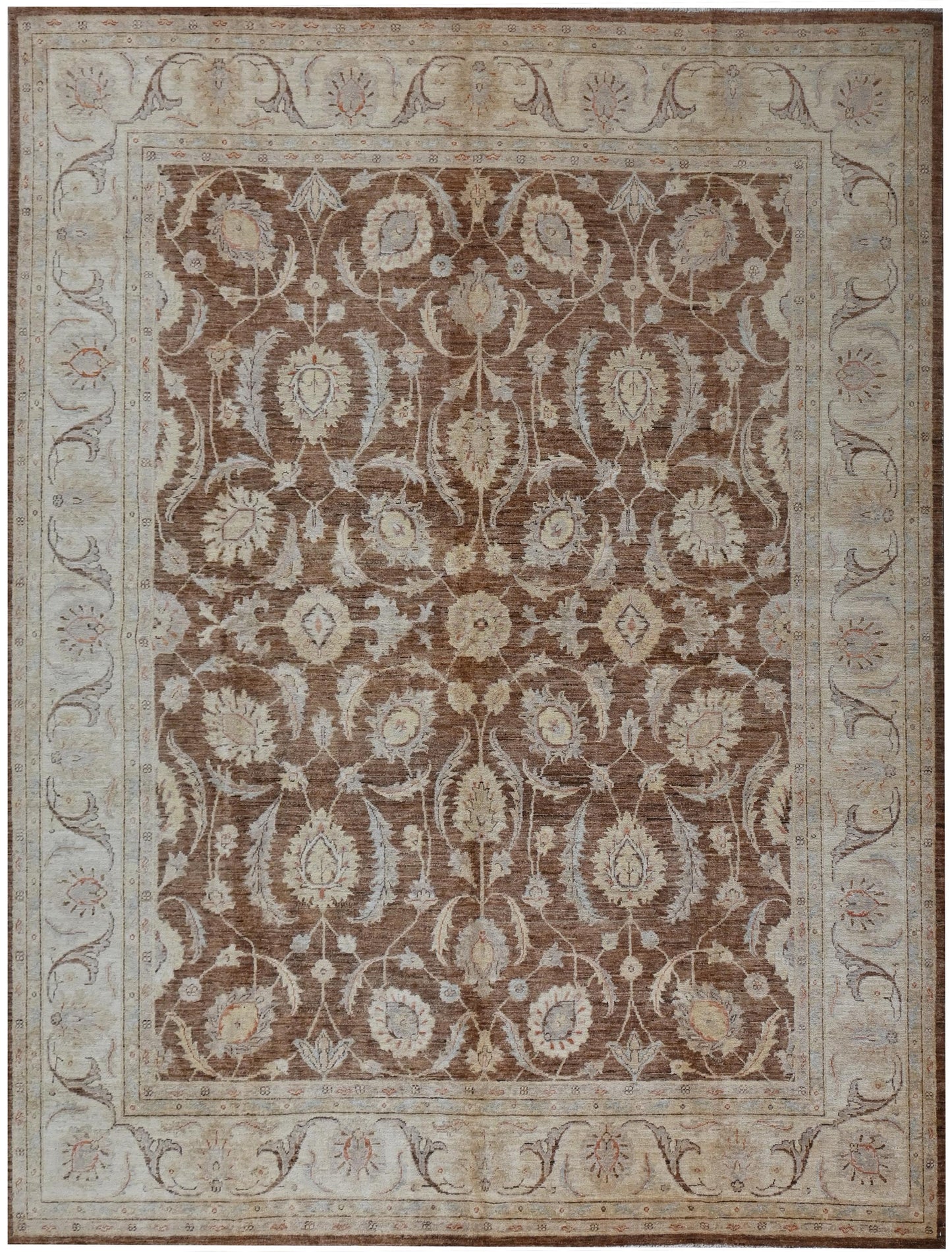 8x10 ft  -Handmade Brown Ziegler Rug – Floral Wool Area Carpet – Traditional Oriental Design for Living Room or Bedroom Decor "8'0x9'10"