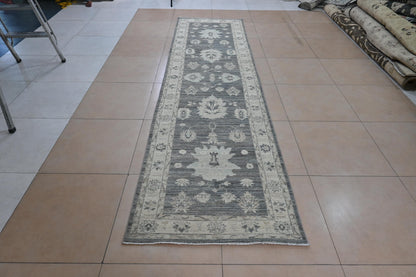 3X12 Afghan Natural Brown Runner Rug – Hand Knotted  Wool Hallway Rug – Vintage Style Oushak Oriental Carpet – Vegdyes Wool Rug